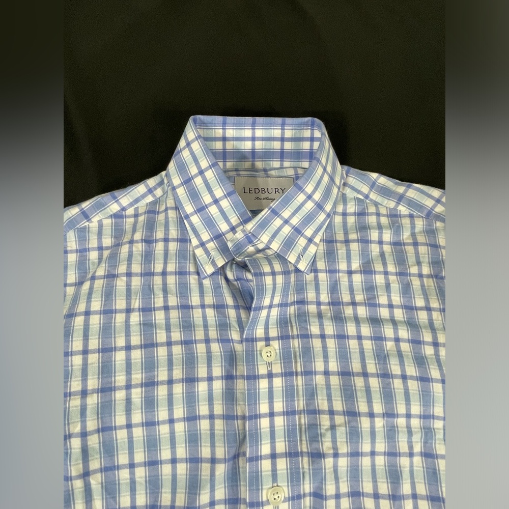 Ledbury Classic Fit Mens Blue Plaid Long Sleeve Button Up Shirt Size S